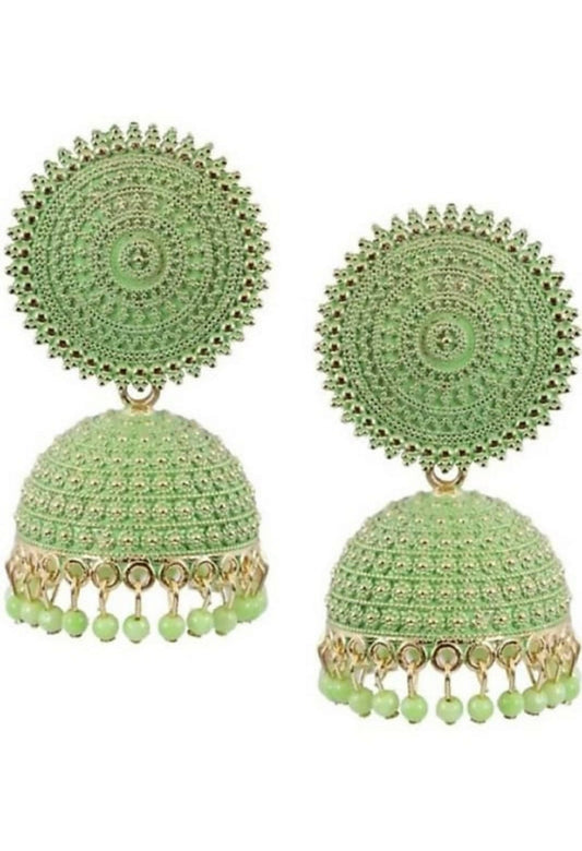 Mominos Fashion Joharkamal Gold-Plated Meenakari Jhumkas For Women & Girls (Pista Green) - Grab2buy