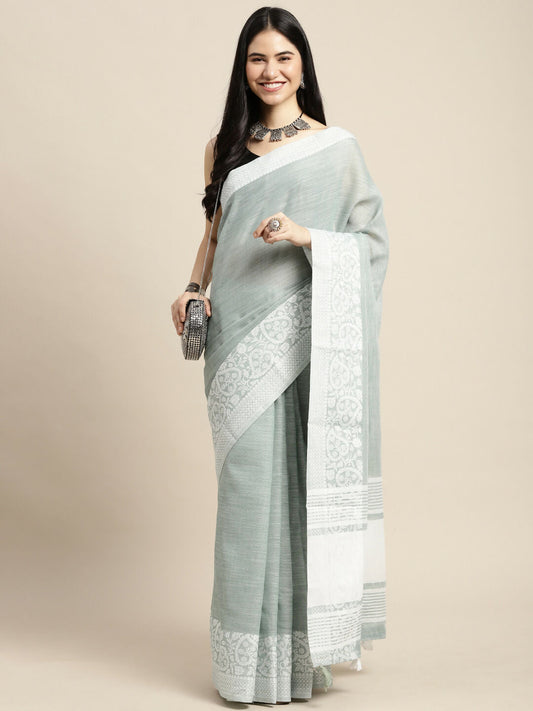 Shree Shyam Fashion Linen Sea Green Saree