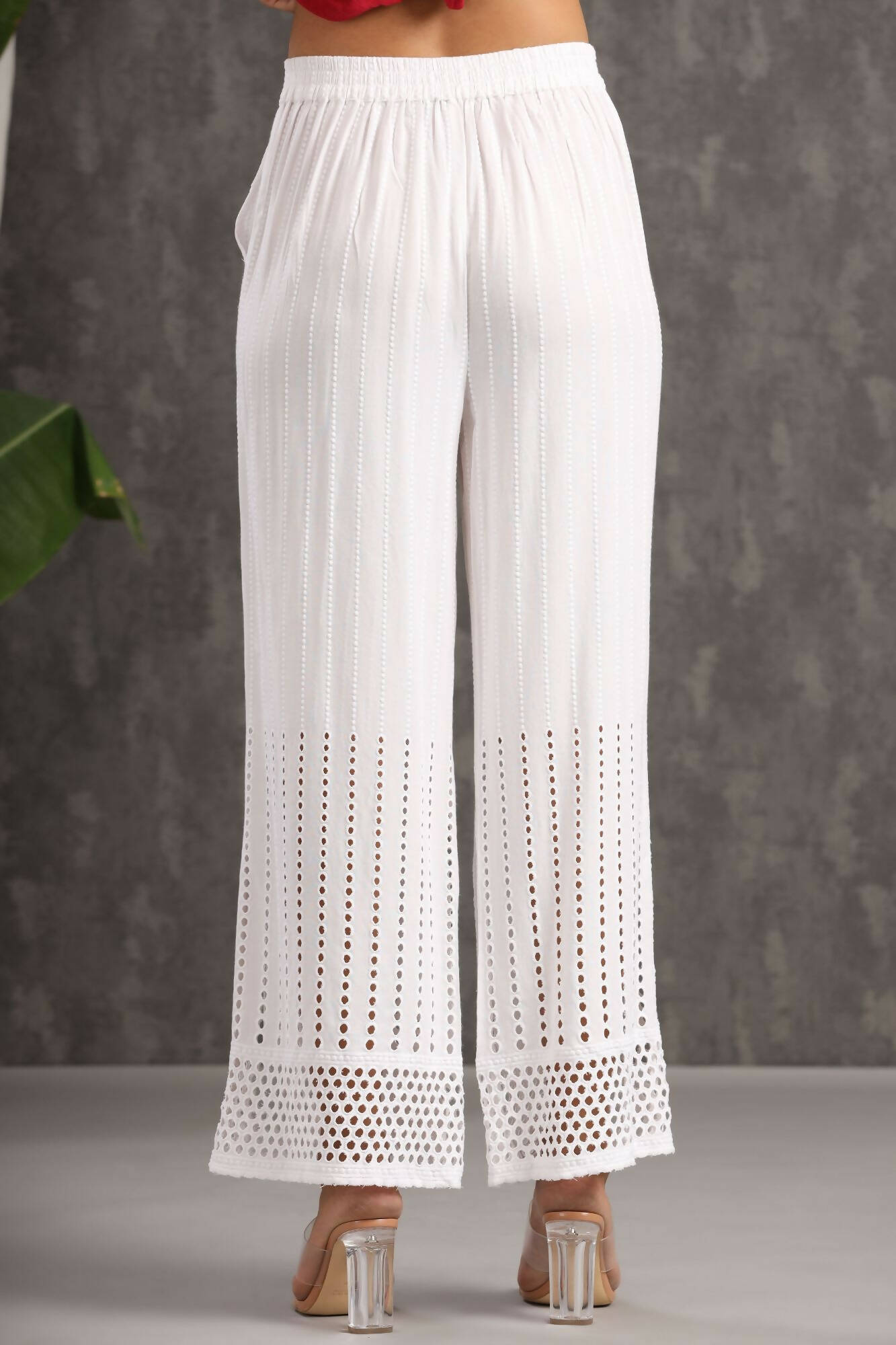 Juniper Women White Rayon Woven Design Flared Palazzo - Grab2buy