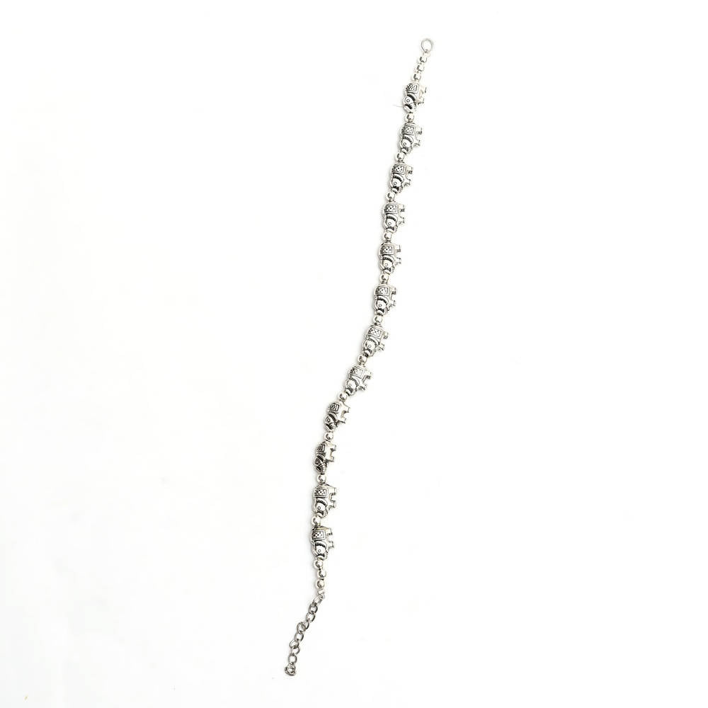 Mominos Fashion Kamal Johar Oxidised Elephant Design Silver Anklets