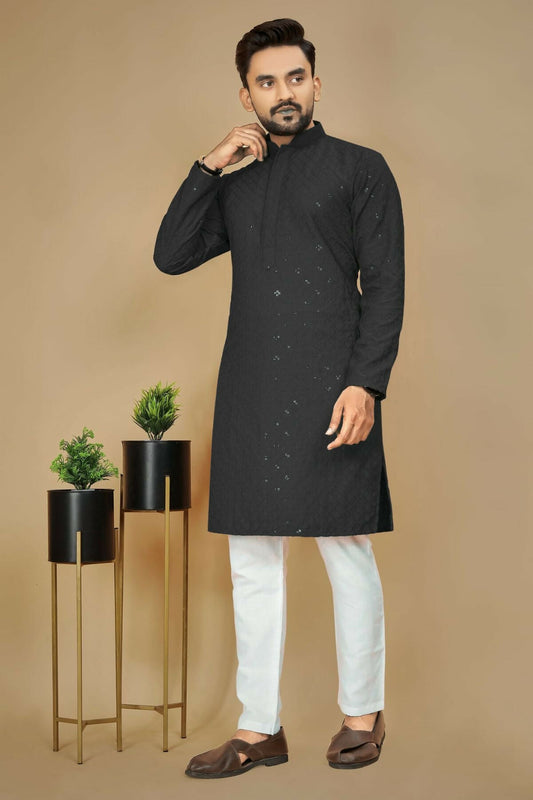 Anaita Black Embroidered Rayon Straight Kurta