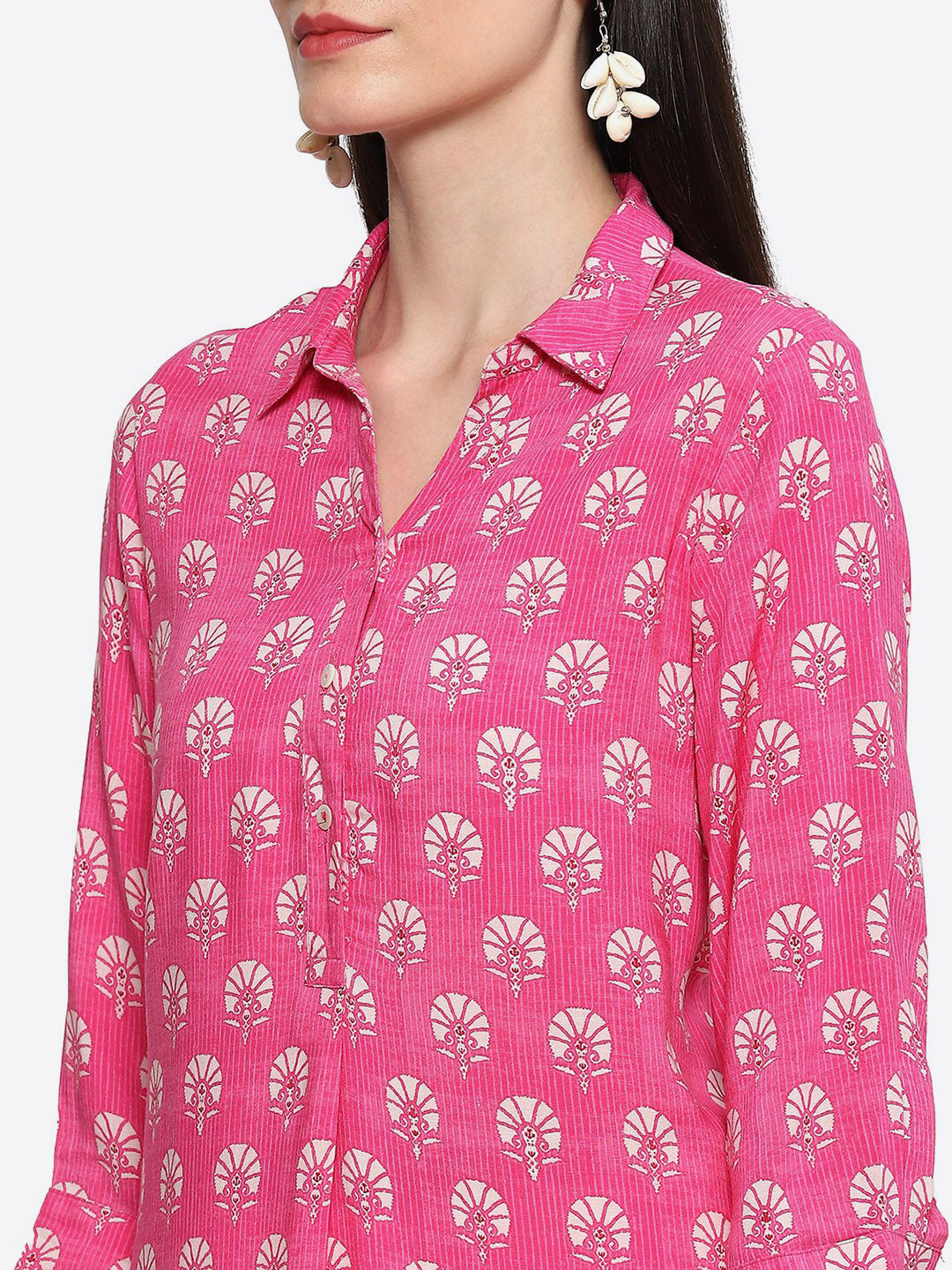 Biba Ethnic Motifs Printed Shirt Collar Kurta - Grab2buy