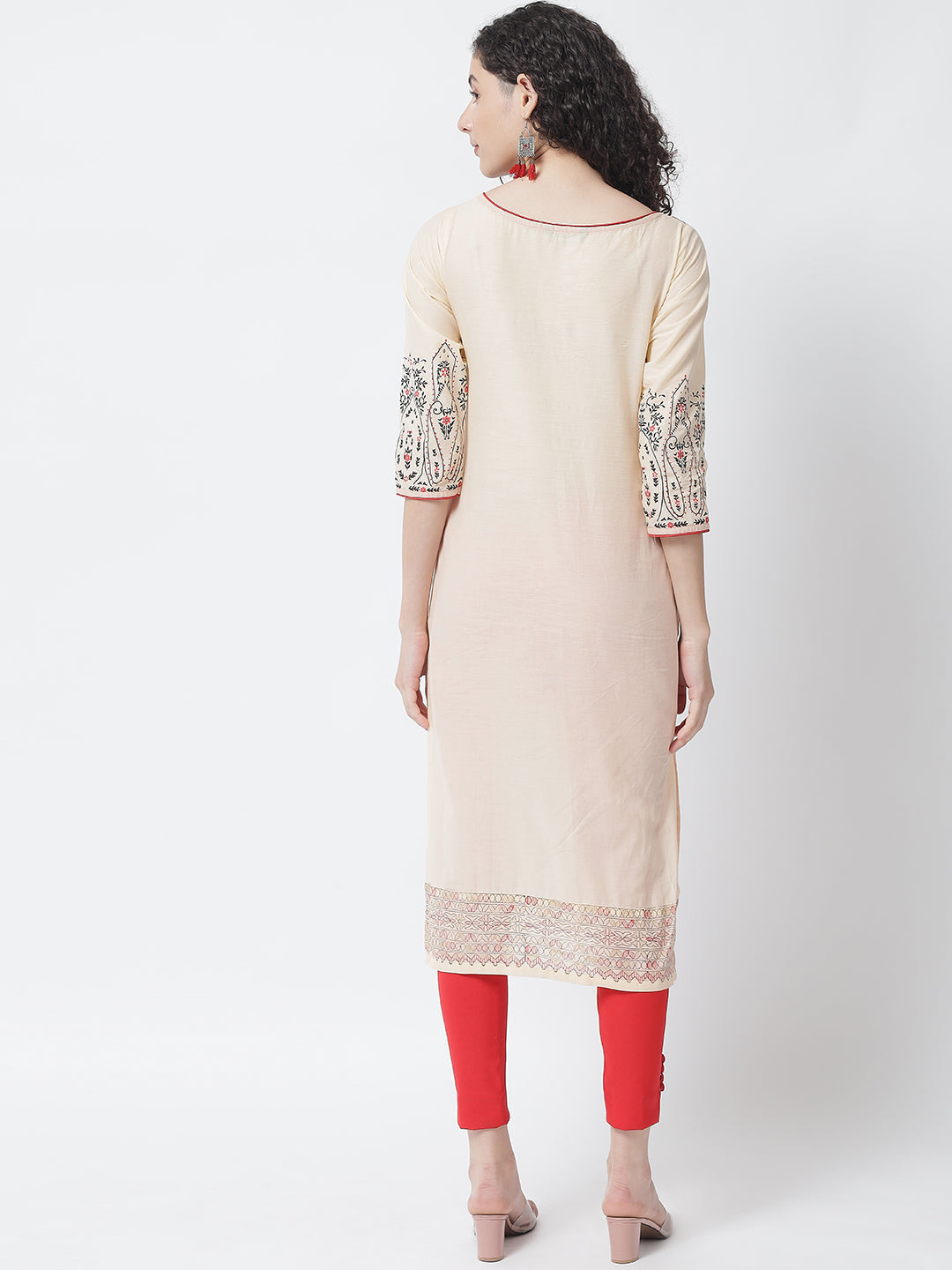 NOZ2TOZ Beige Ethnic Motifs Printed Block Print Cotton Kurta - Grab2buy