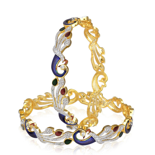 Gold-Polished Alloy Enamel Coated Ad Peacock Bangle Set - The Pari | Grab2Buy