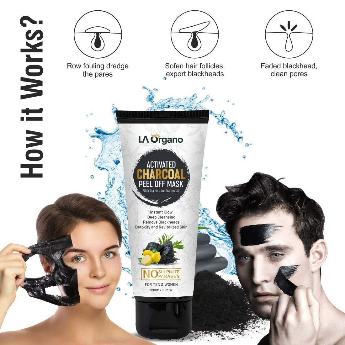 LA Organo Papaya Hydrating Face Gel with Alovera & Vit-E & Activated Charcoal Peel Off Mask Combo - Grab2buy