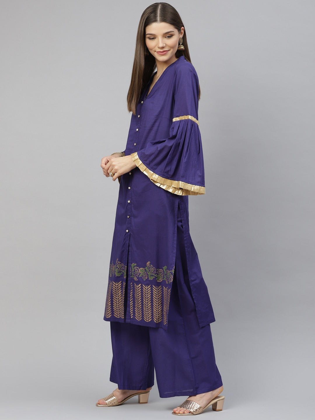 NOZ2TOZ Blue Ethnic Motifs Printed Regular Pure Cotton Kurta With Palazzos & With Dupatta - Grab2buy