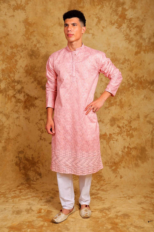 Bluesaanchi Zari Work Pink Kurta with Trouser Pajama | Swadesiicart