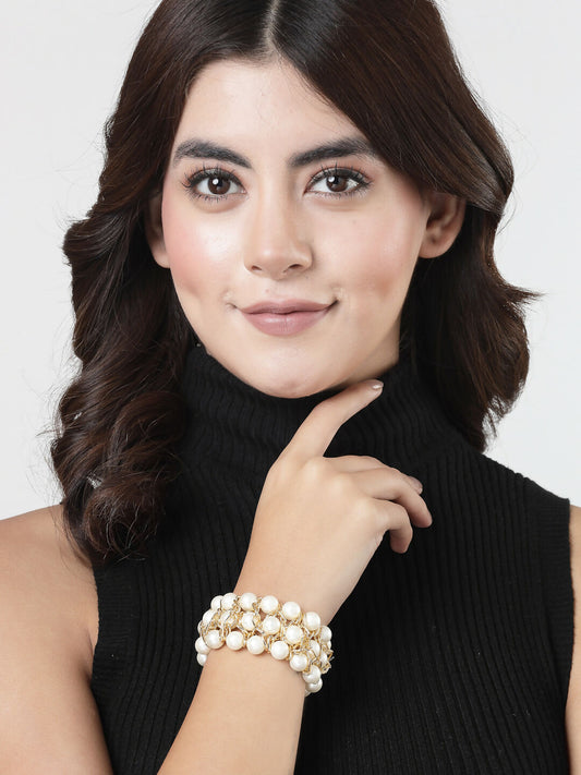 NVR Women White Beaded Elasticated Bracelet | Grab2Buy