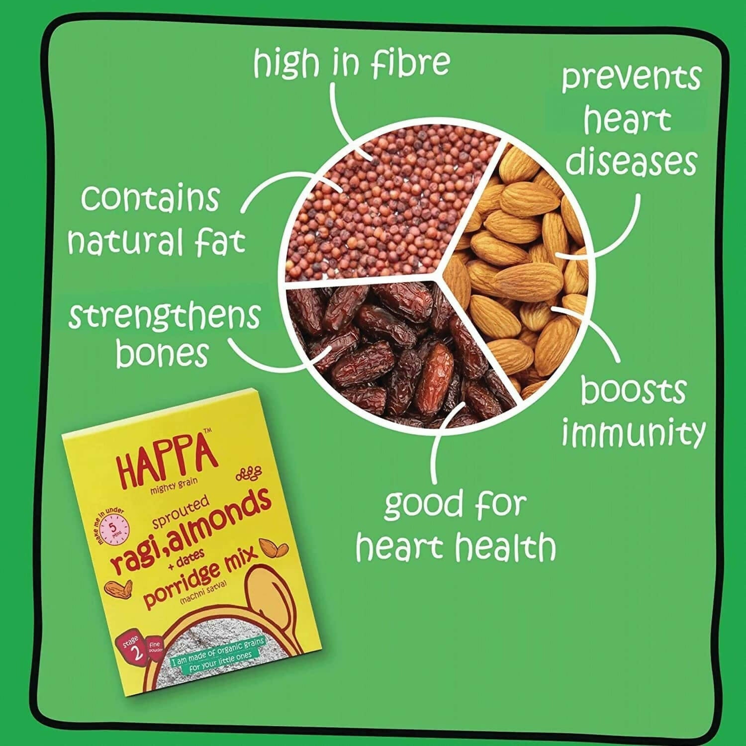 Happa Organic Baby Food Sprouted Ragi, Almonds + Dates Porridge Mix Combo - Grab2buy