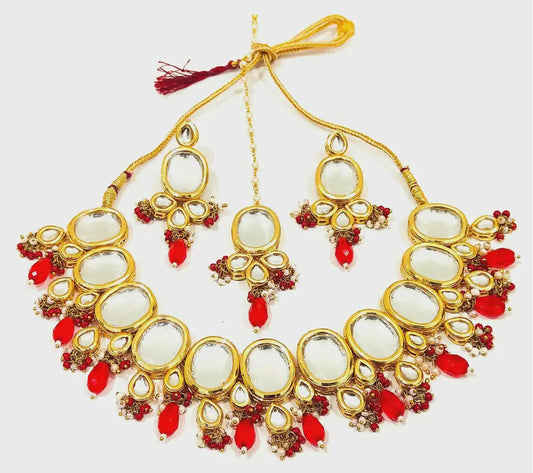 Joban Fashion Hand Made High Quality Gold Plated Base Metal Alloy Kundan Stone Studded Kundan Jewellery Set