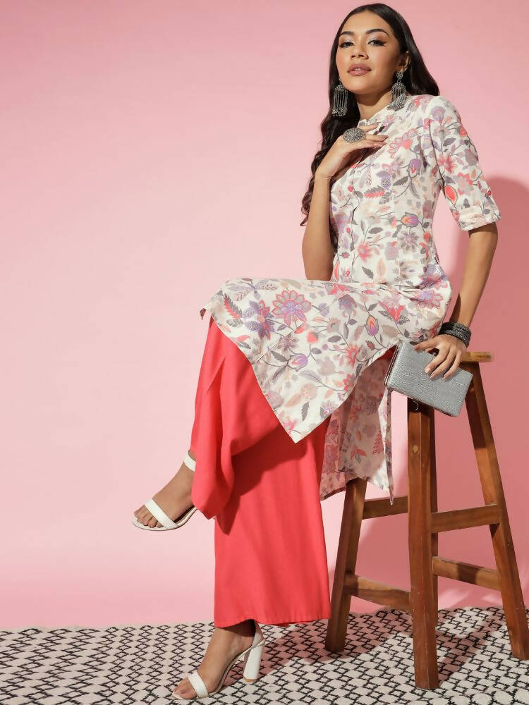 Myshka Women Multi Floral Cotton A-Line Round Neck Kurtas - Grab2buy