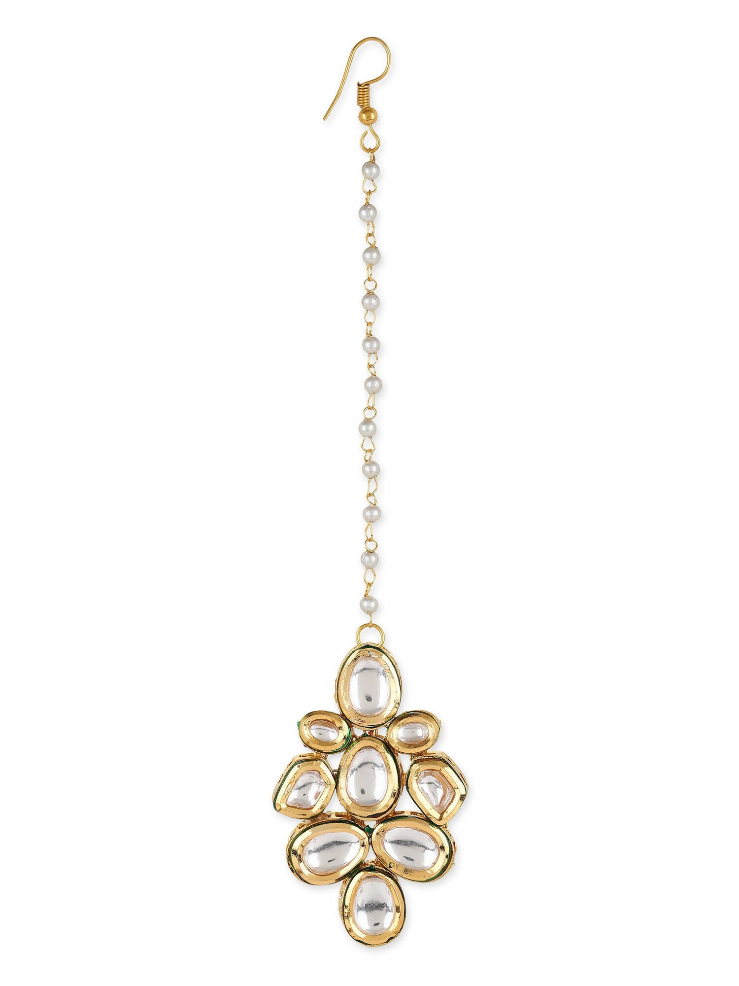 White Gold-Plated Kundan Studded Beaded Maang Tikka - Ruby Raang - Grab2buy