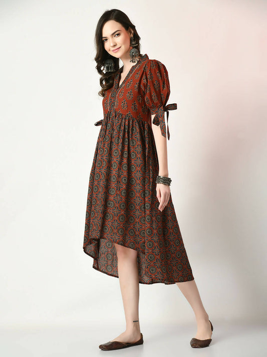 Myshka Women's Rust Empire Printed Dress