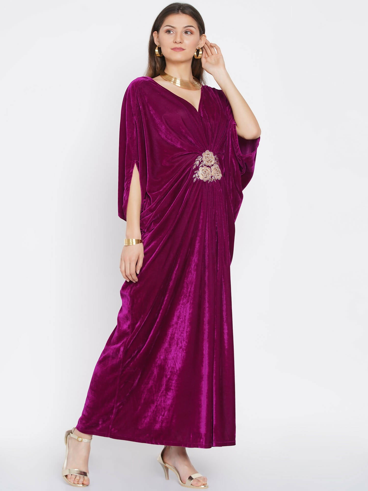 Women Republic Wine Velvet Embroiderd Gown - Grab2buy