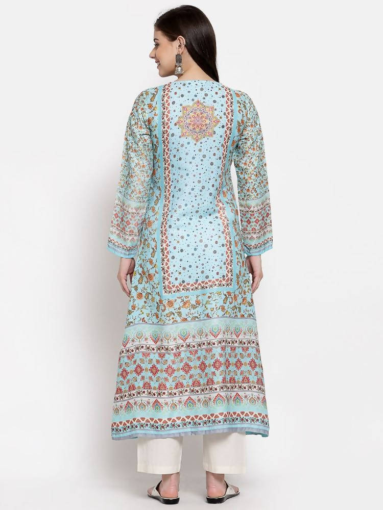 Myshka Women's Multi Cotton Printed Full Sleeve V Neck Casual Kurta