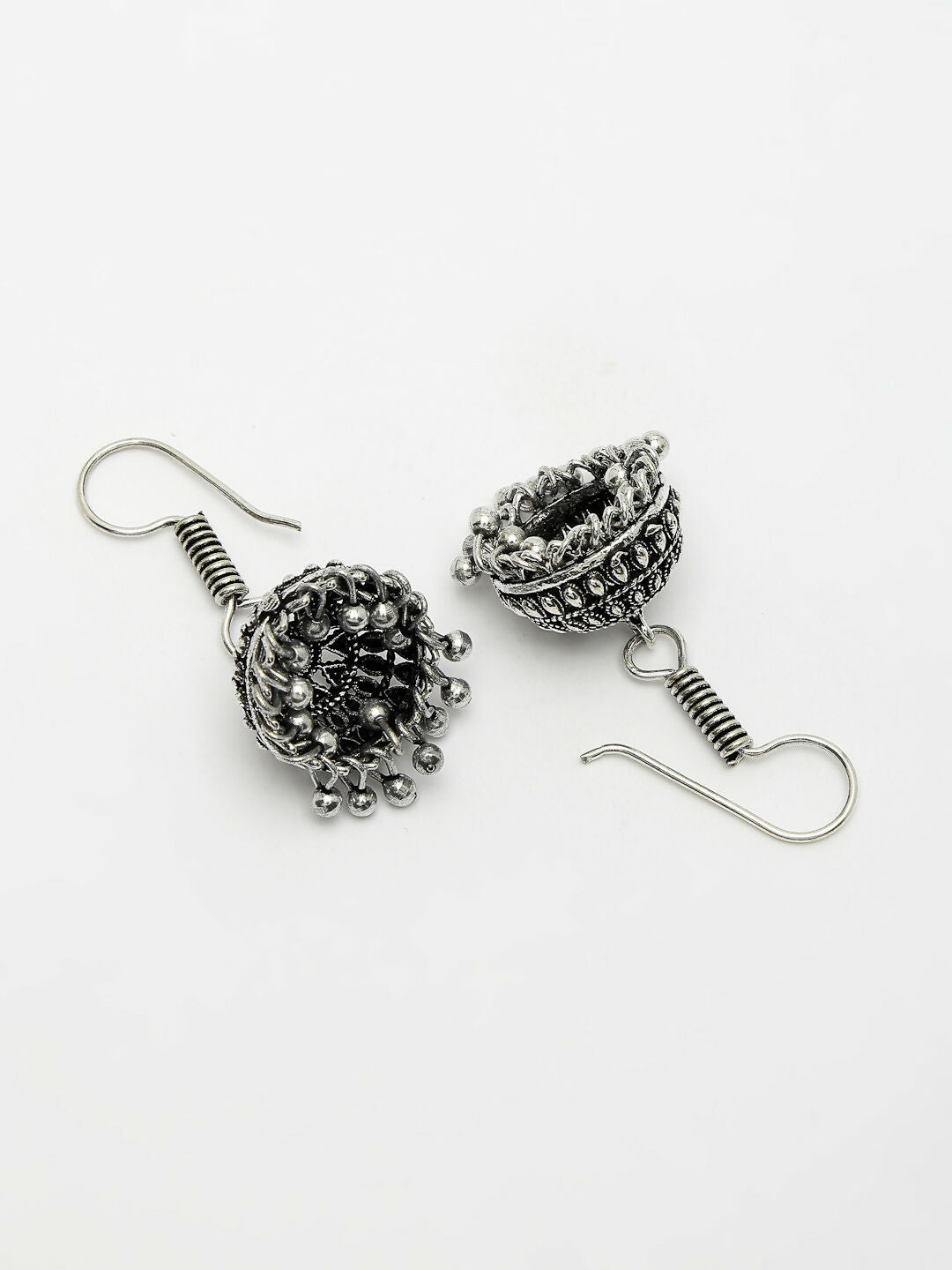NVR Women's Silver-Toned Peacock Design Oxidized Necklace with Jhumka Earrings - Grab2buy