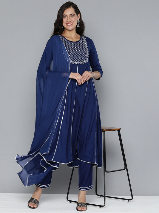 HERE&NOW Ethnic Motifs Embroidered Gotta Patti Kurta With Trousers & With Dupatta