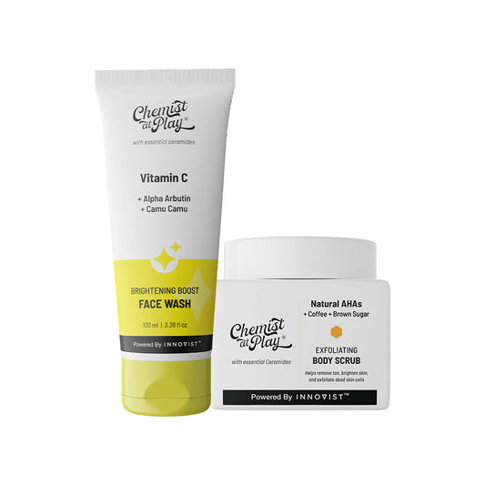Chemist At Play Exfoliating Body Scrub + Brightening Boost Vitamin C Face Wash Combo Grab2Buy Chemist At Play Grab2Buy