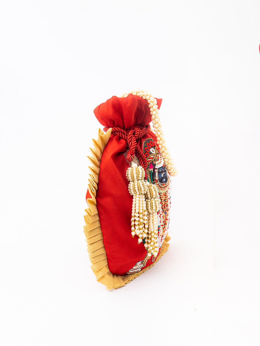 NR By Nidhi Rathi Red & White SHRINATHJI Embroidered Potli Clutch - Grab2buy