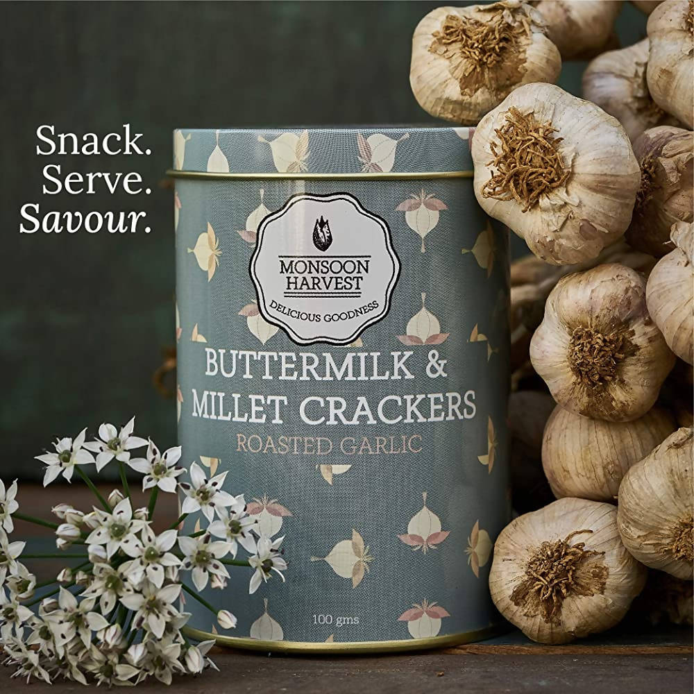 Monsoon Harvest Buttermilk & Millet Crackers Roasted Garlic