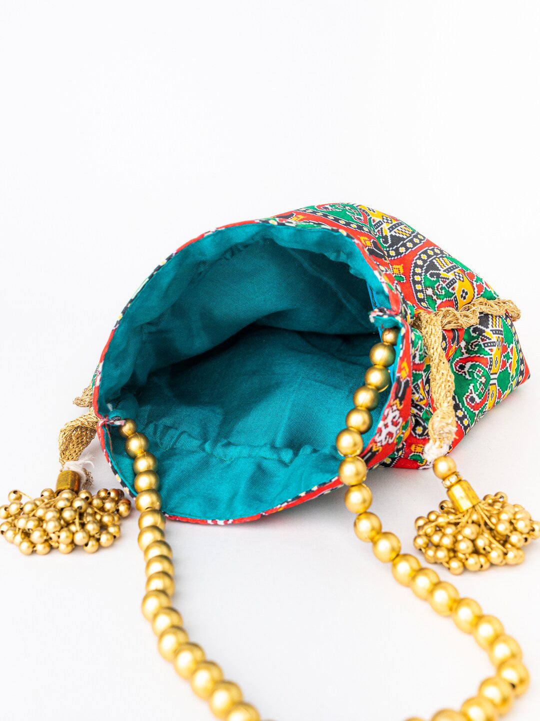 NR By Nidhi Rathi Red & Green Printed Potli Clutch - Grab2buy