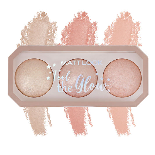 Matt Look Feel The Glow Baked Shimmer Highlighter Trio Palette - 03 Super Vibes