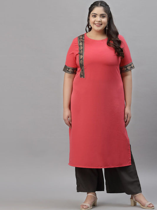 Sztori Plus Size Floral Yoke Design Straight Kurta With Palazzos