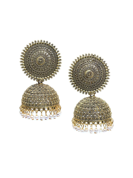 Gold-Plated Alloy Antique Golden Jhumki Earrings - The Pari - Grab2buy