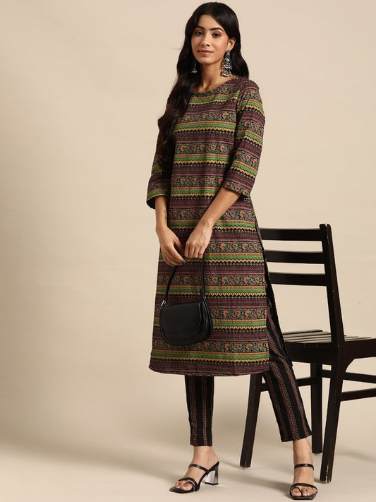 All About You Women Ethnic Motifs Printed Pure Cotton Kurta with Trousers