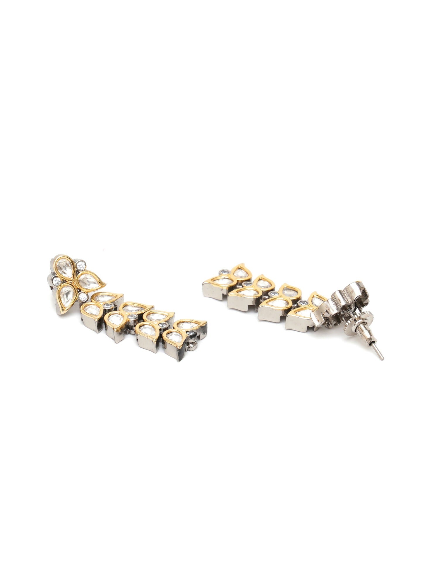 Long Kundan Earrings (silver) - Ruby Raang - Grab2buy