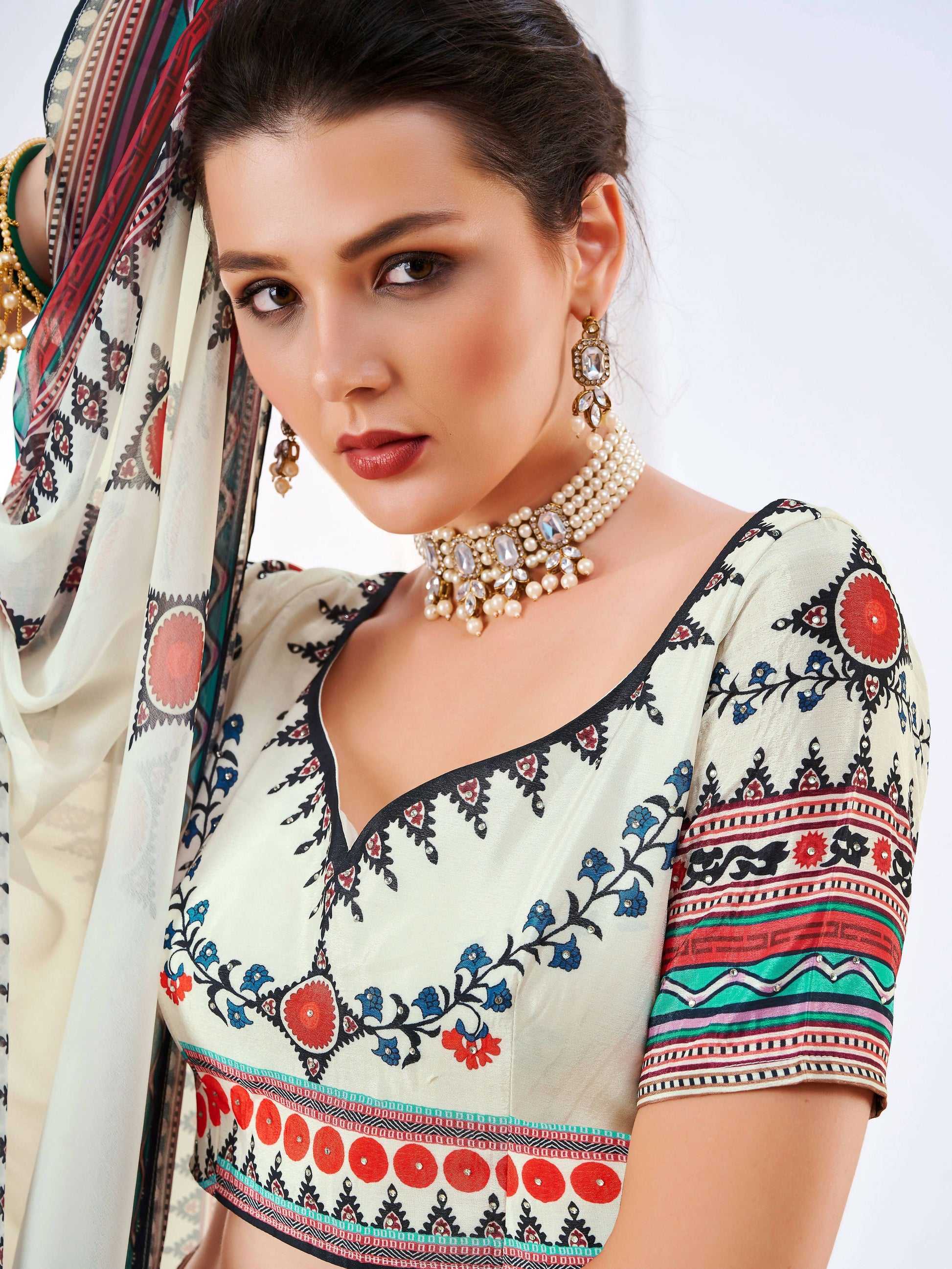 Wedding Designer White Chinon Lehengha Choli - Anbazaar - Grab2buy