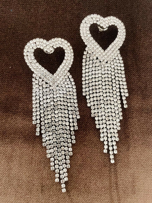 Partywear Zircoin Silver Heart Danglers By House of Ree House of Ree