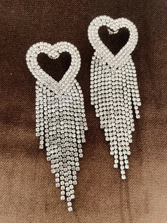 Partywear Zircoin Silver Heart Danglers By House of Ree