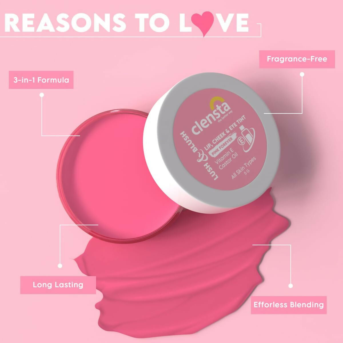 Clensta Lip Cheek Tint - Pink Forever, with Goodness of Vitamin E & Castor Oil - Grab2buy