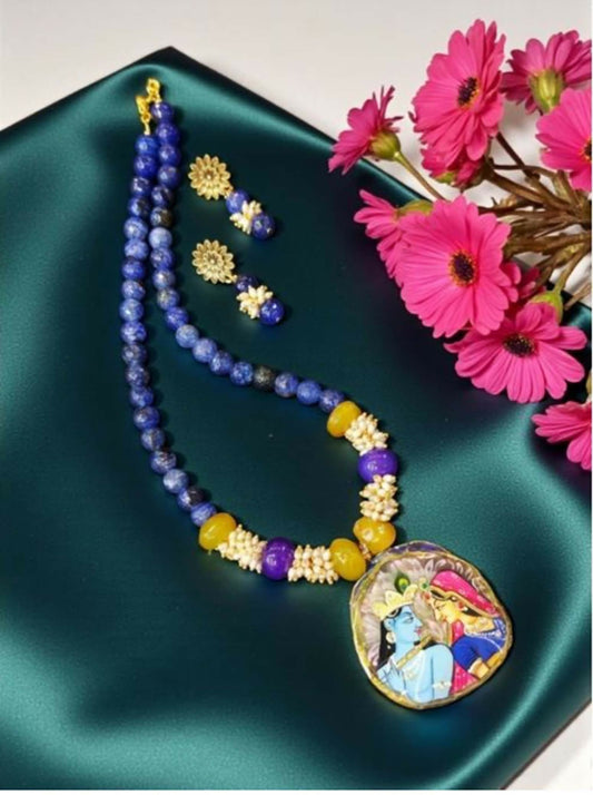 Joban Fashion Women Multi Lord Radha Krishna Tanjore Painting Pendant Beading Necklace