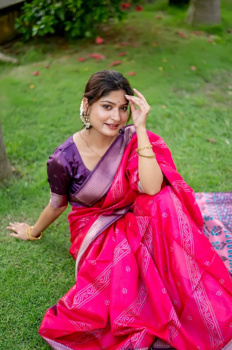 Aastha Fashion Rani Pink Woven Soft Silk Saree with Blouse - Grab2buy