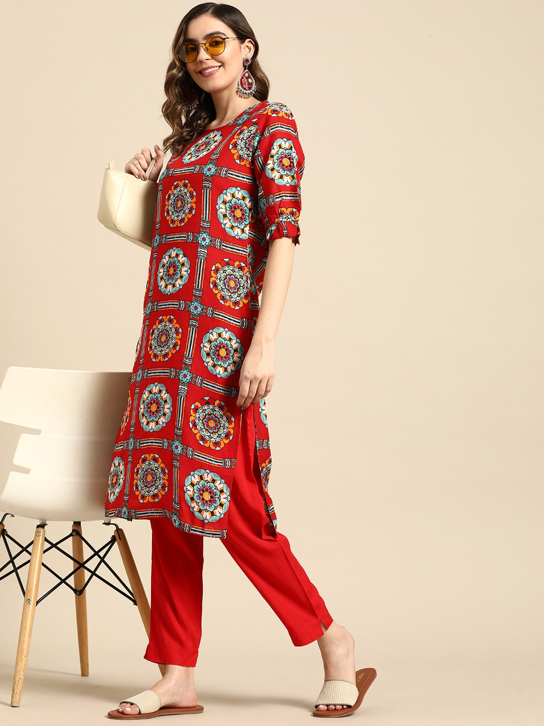 Sangria Women Ethnic Motifs Printed Kurta with Trousers - Grab2buy