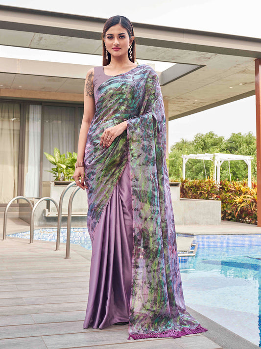 Tikhi Imli Mauve Abstract Printed Satin Half and Half Grab2Buy