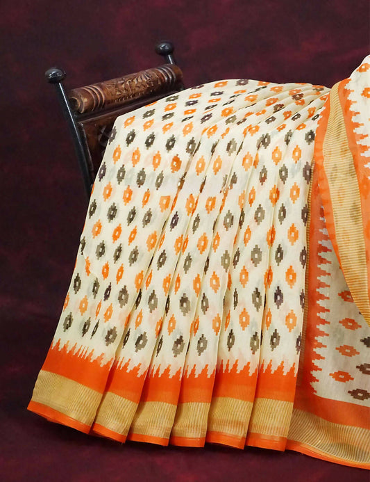 Combo of Off White and Orange Patan Patola Semi Chanderi Saree By Gayathri Reddy Designer Studio | Grab2Buy