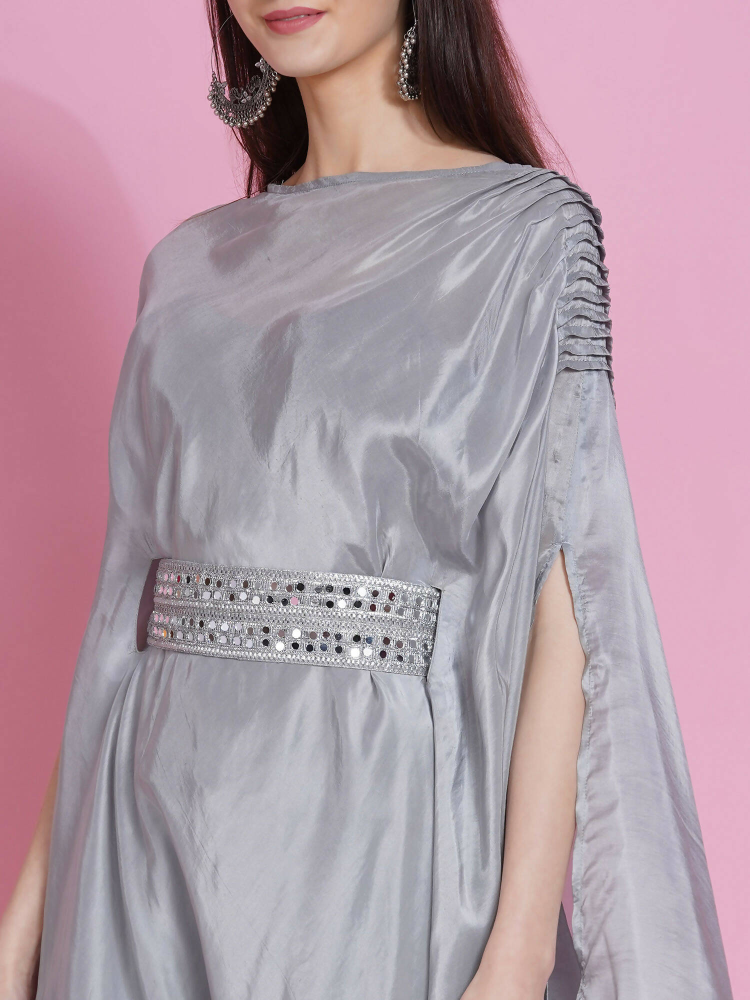 Women Republic Grey Opara Silk Kurta With Belt And Palazzo - Grab2buy