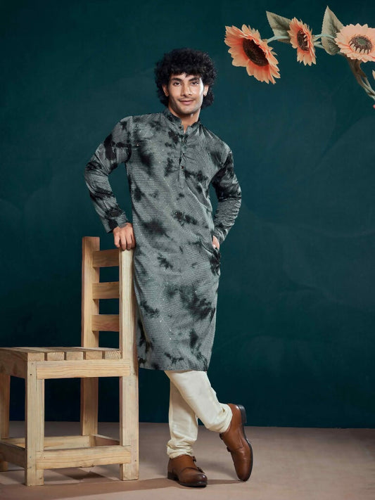 Grey Viscose Designer Sequance Embroidery Work Men's Kurta Set - Mahotsav