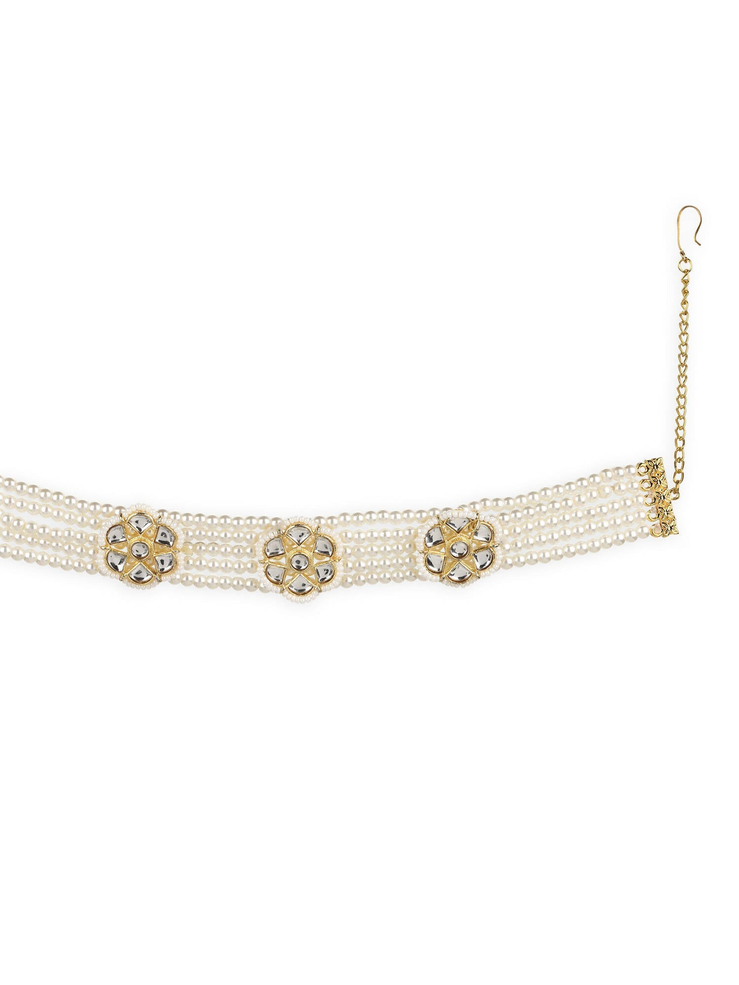 Gold-Plated White Kundan Studded Headband - Ruby Raang - Grab2buy