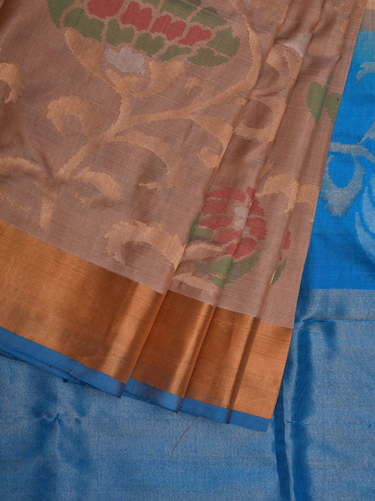 Cream and Blue Uppada Silk Handloom Grab2Buy with All Over Design - Global Threads
