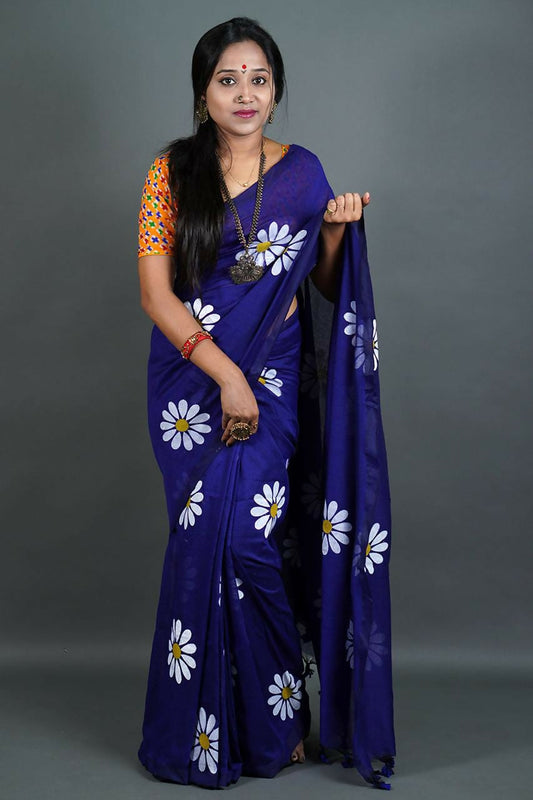 Exclusive Collection Navy Blue Pure Cotton Grab2Buy With Sunflower Design