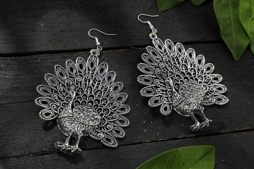 Mominos Fashion Johar Kamal Oxidised Peacock Design Earrings - Grab2buy