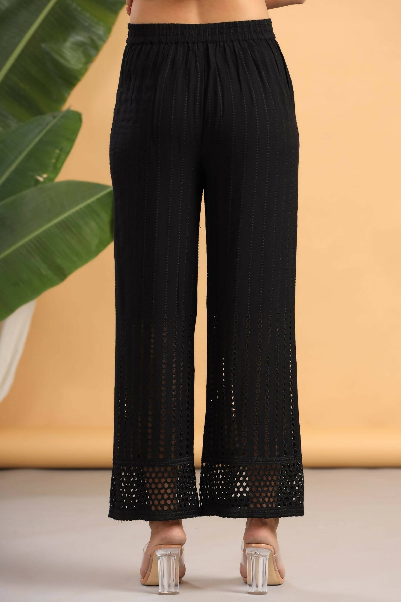 Juniper Women Black Rayon Woven Design Flared Palazzo - Grab2buy