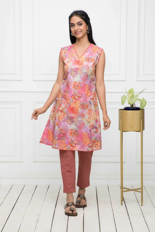 Myshka Women Multi-Floral Rayon A-Line V-Neck Kurtis