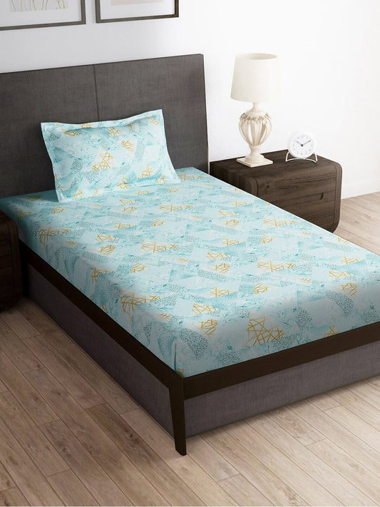 Story@home Blue & Yellow Printed Microfiber 180 TC Bedsheet With Pillow Cover