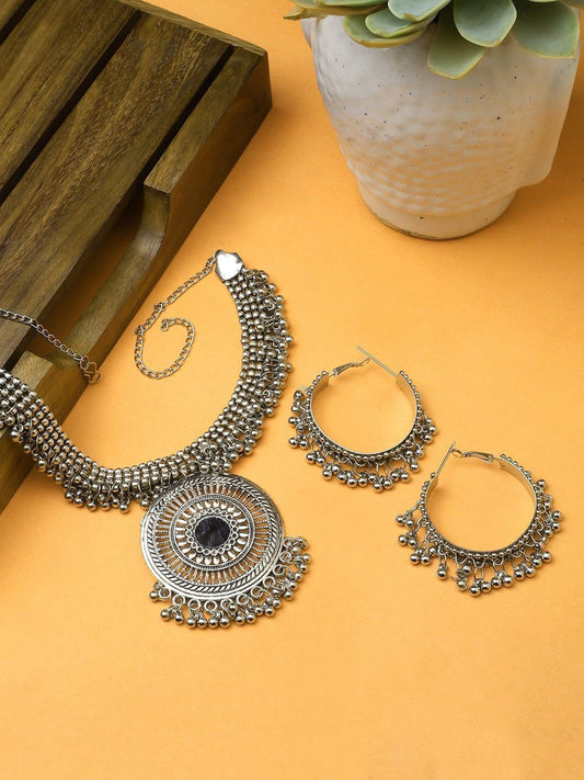 Cardinal Oxidized Silver-Toned Long Women Jewellery Set - Grab2buy