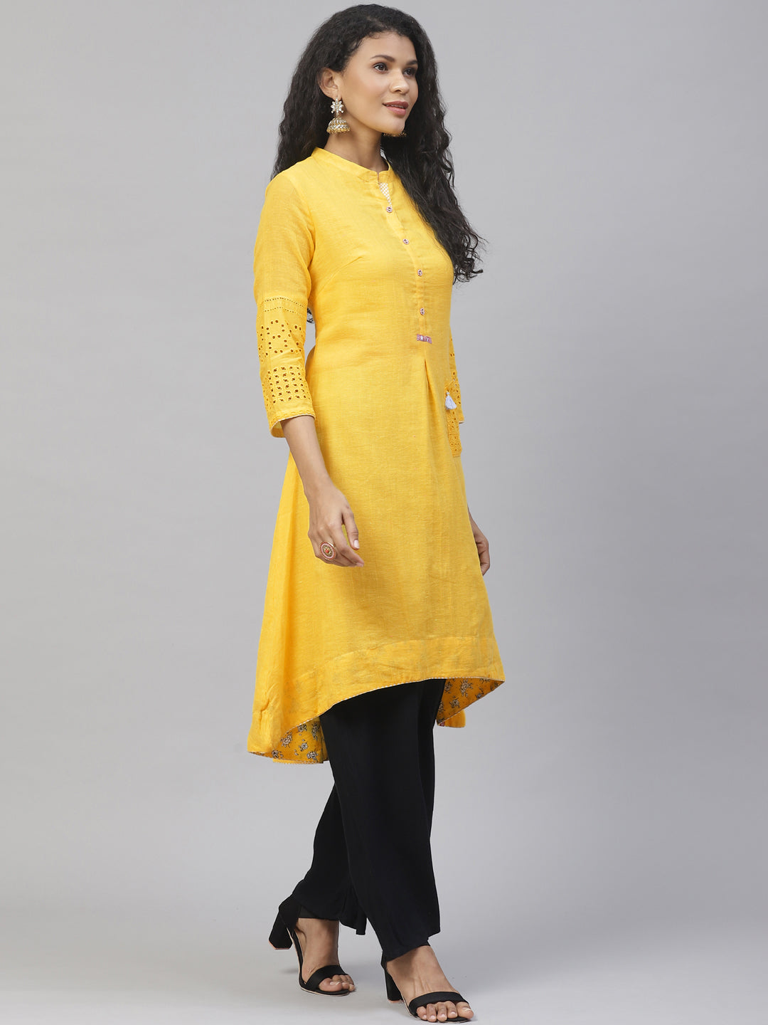 Biba Women Yellow Solid A-Line Kurta - Grab2buy